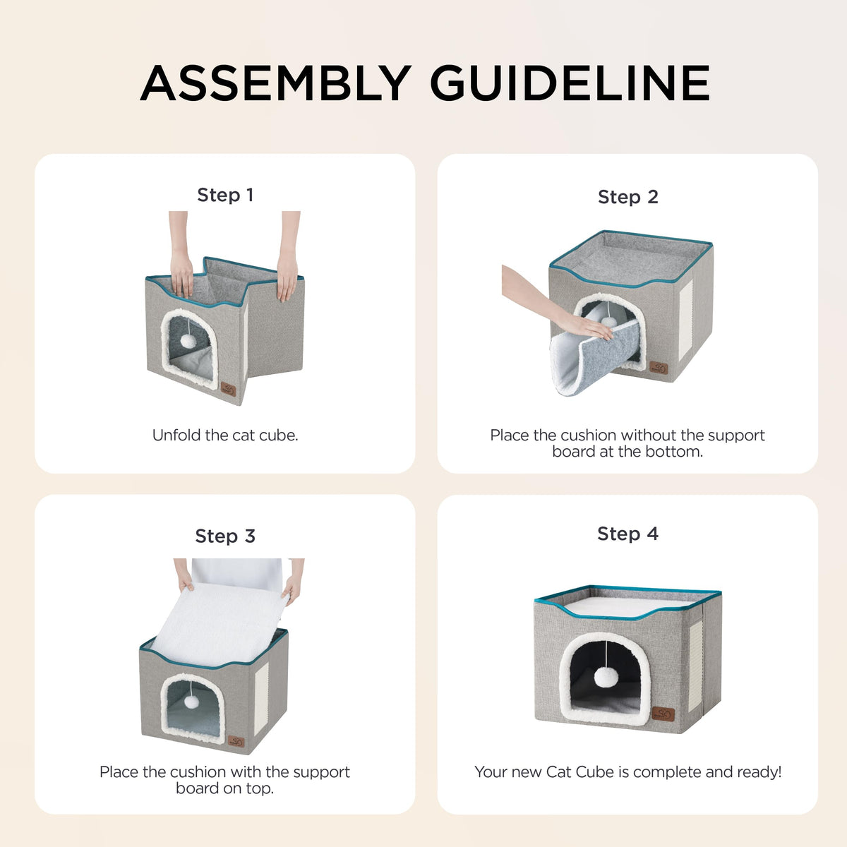 Grey Cat House Bed with Fluffy Ball and Scratch Pad J93185
