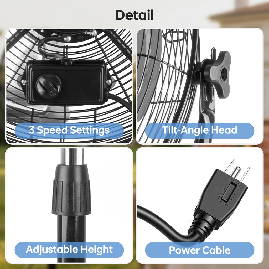 20 Inch Heavy Duty High Velocity Metal Stand Pedestal Fan U608