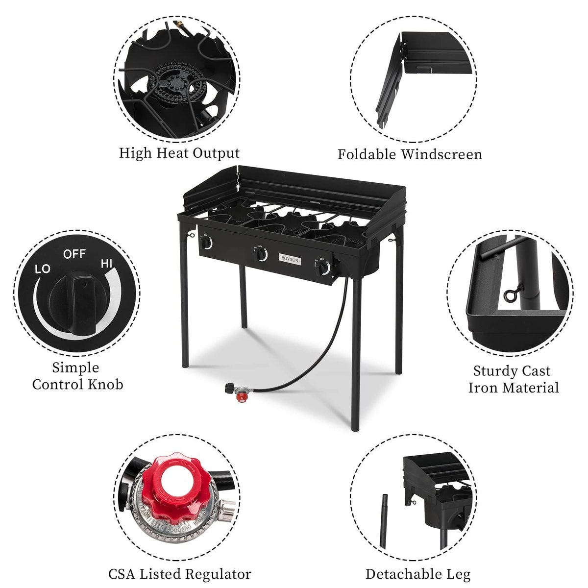 3 Burner Outdoor Propane Gas Stove with Windpanel N471