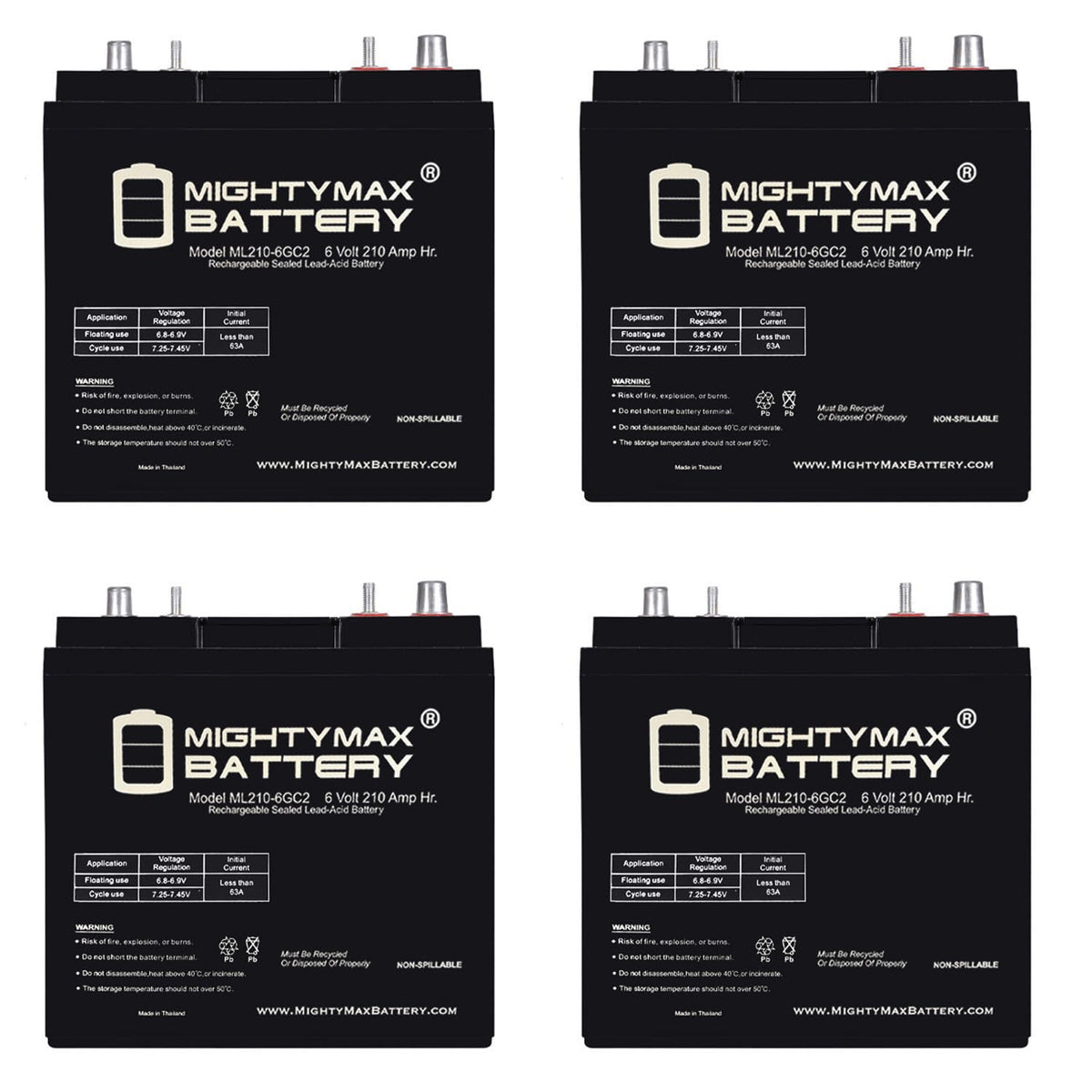 6V 210AH Dual Terminal SLA Replacement Battery 4 Pack A246