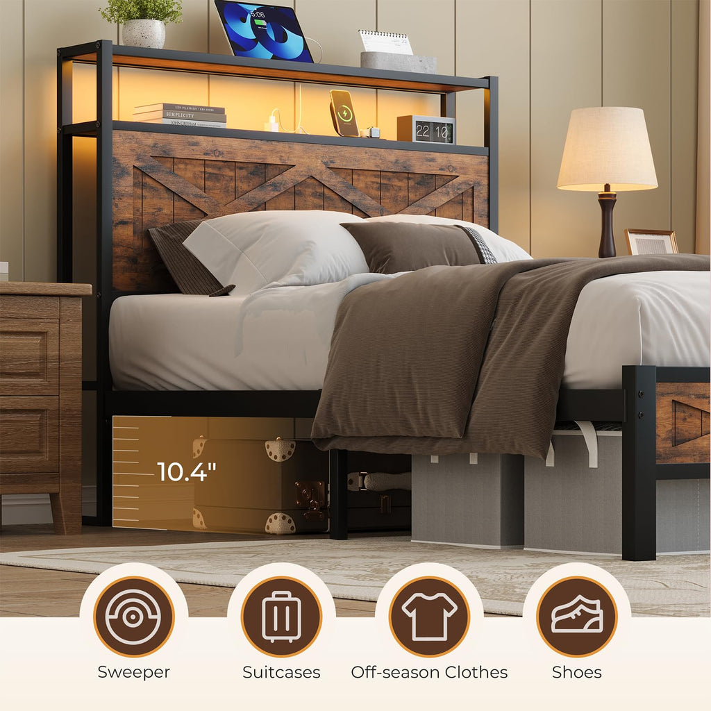 Twin Metal Bed Frame with Storage Headboard Z989