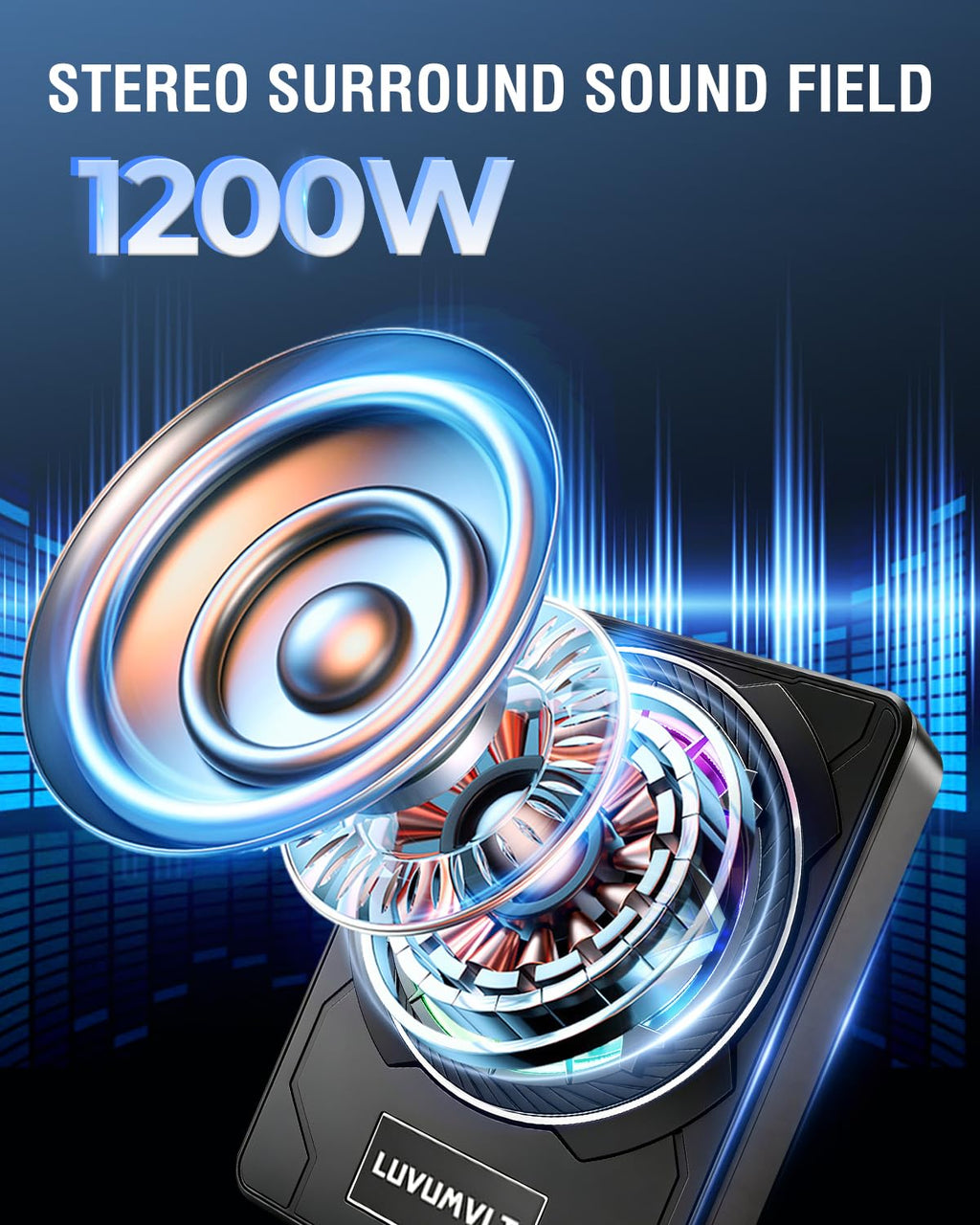 1200W 10" Slim Under Seat Car Subwoofer with Built-in Amplifier V3746