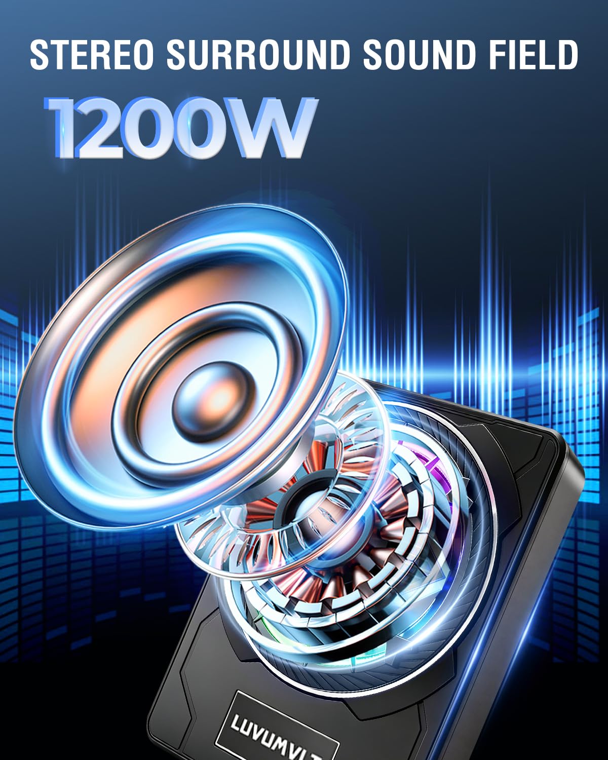 1200W 10" Slim Under Seat Car Subwoofer with Built-in Amplifier V3746