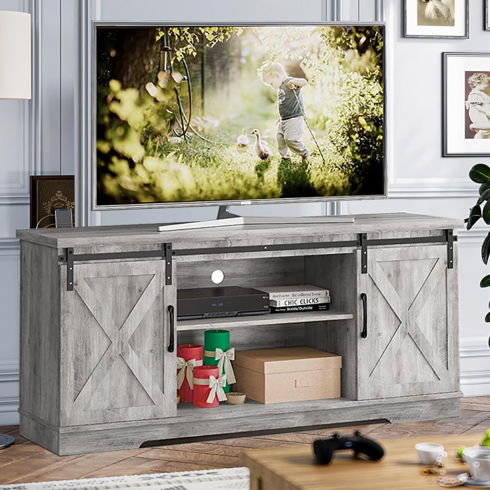 Rustic Grey TV Stand with Storage and Barn Doors I312516
