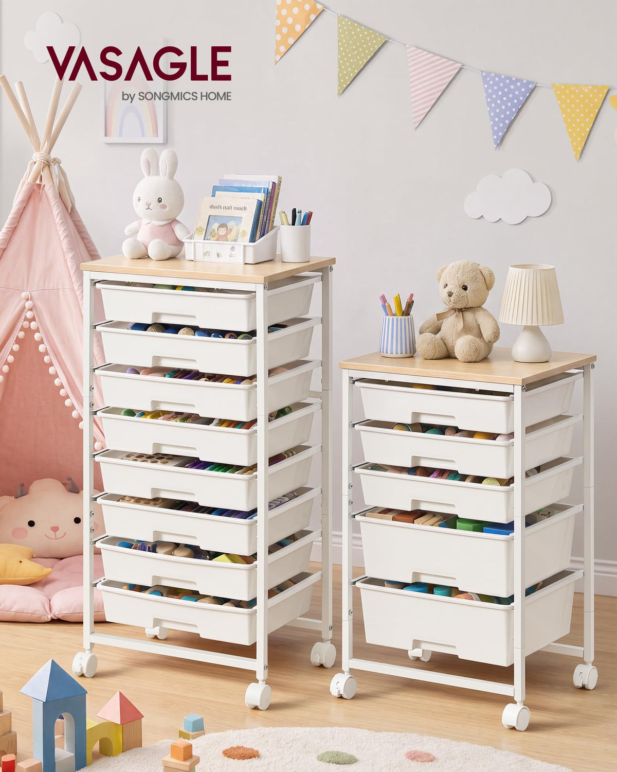 White 5 Drawers Rolling Cart C133814