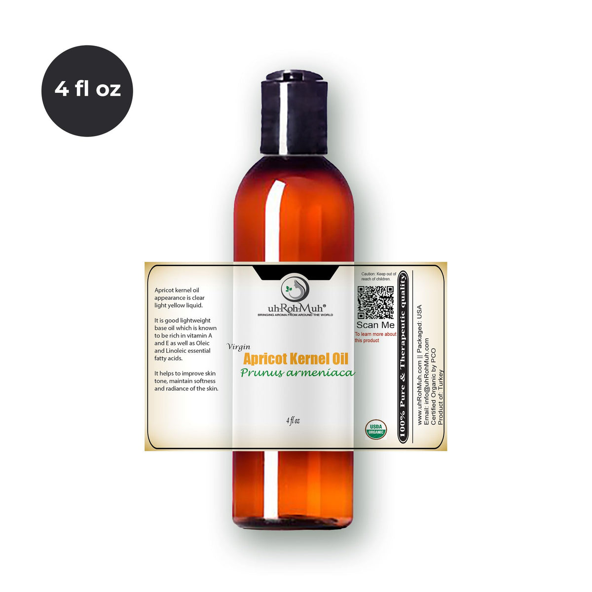 Cold Pressed Apricot Kernel Carrier Oil 4 Fl Oz O1432