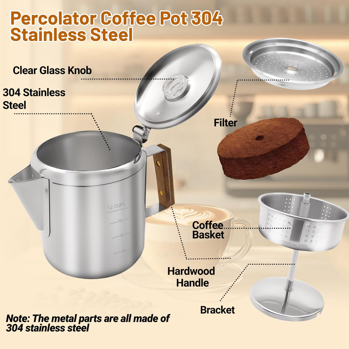 12 Cup Stainless Steel Percolator Coffee Pot E1781