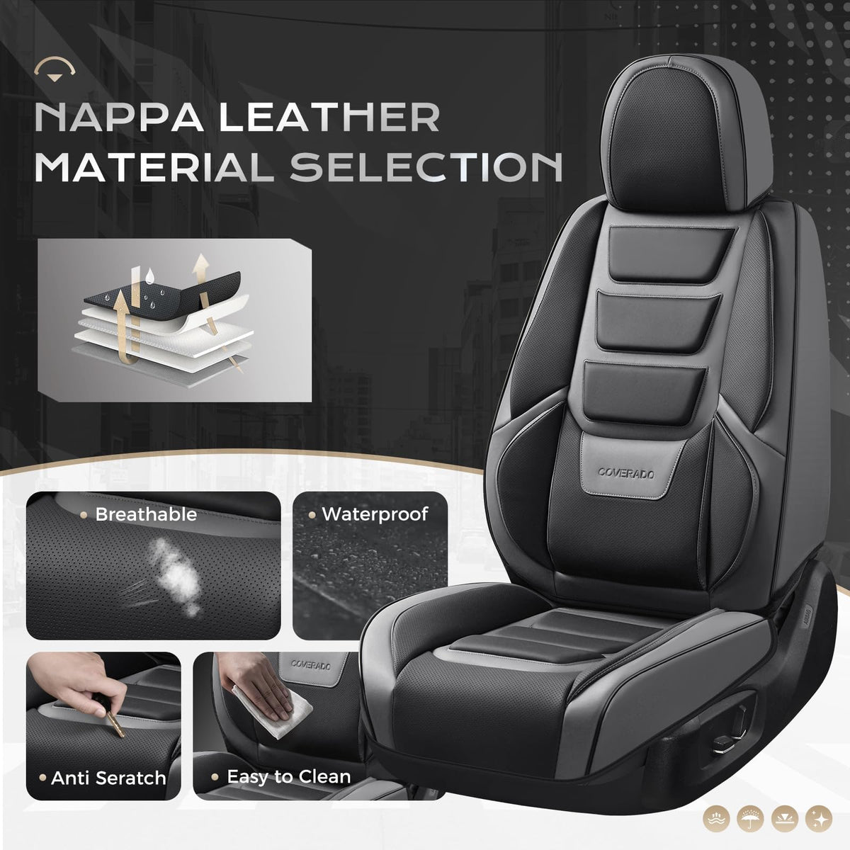 Waterproof Leather Car Seat Covers Full Set S191