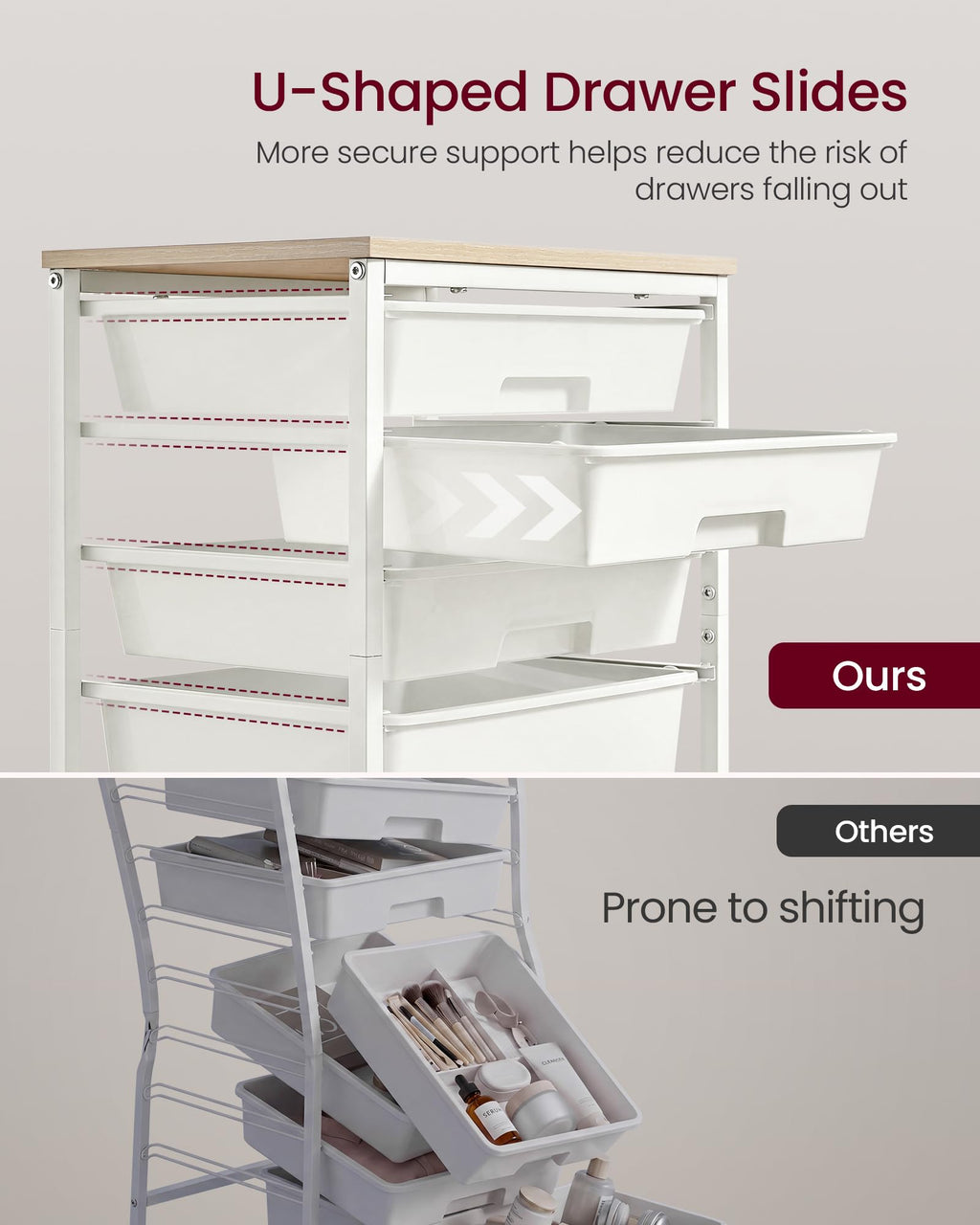 White 5 Drawers Rolling Cart C133814