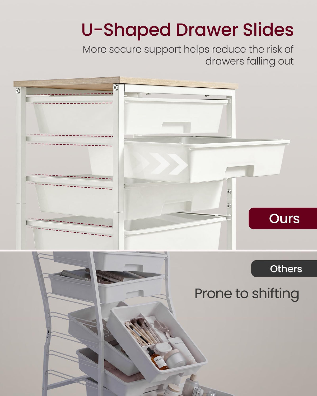 White 5 Drawers Rolling Cart C133814