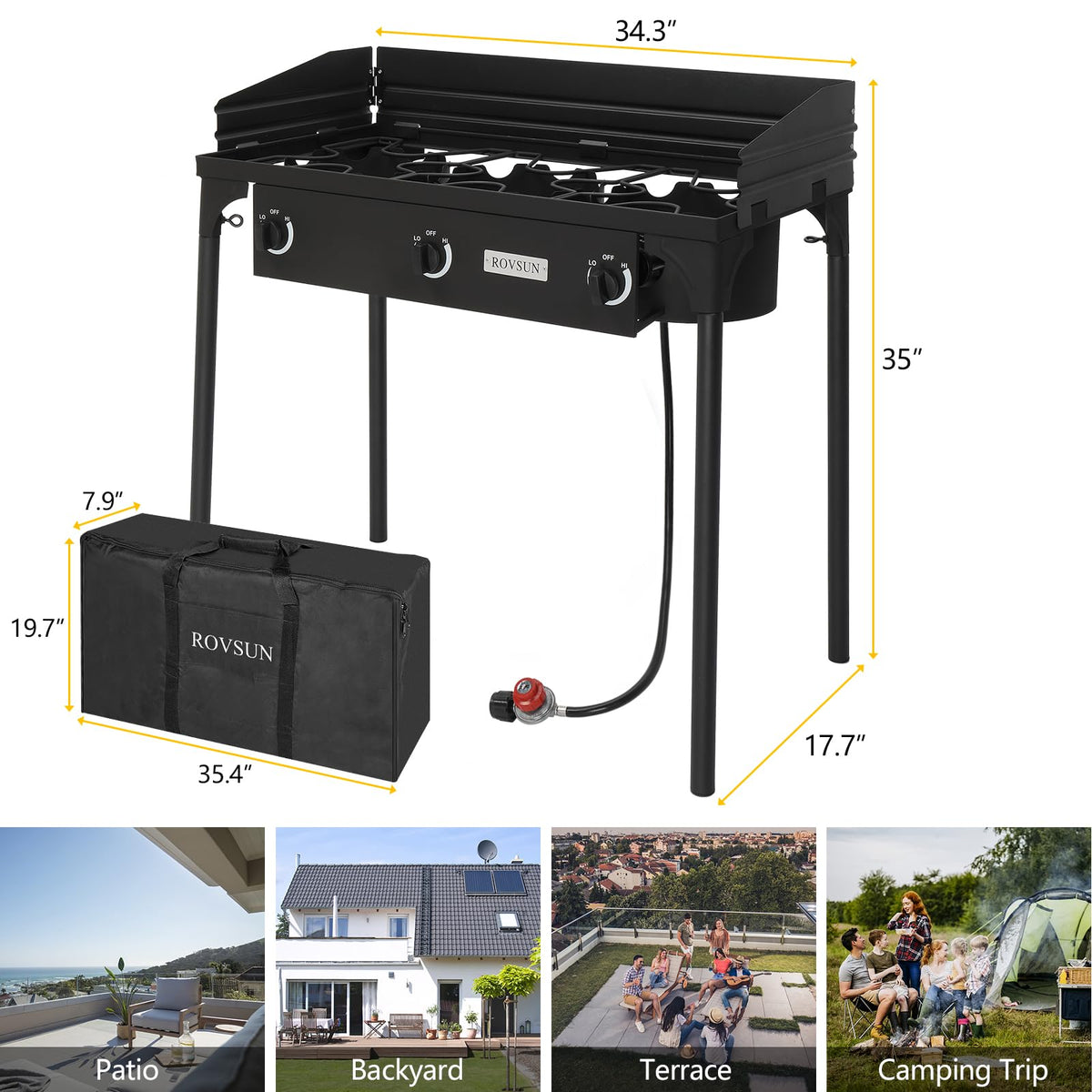 3 Burner Outdoor Propane Gas Stove with Windpanel N471