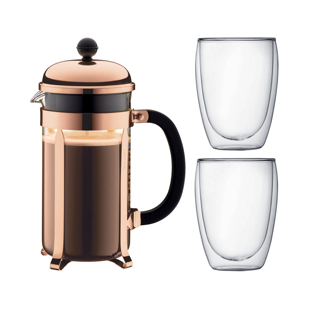 8 Cup French Press Coffee Maker and 2 Piece Glass Set Y66500