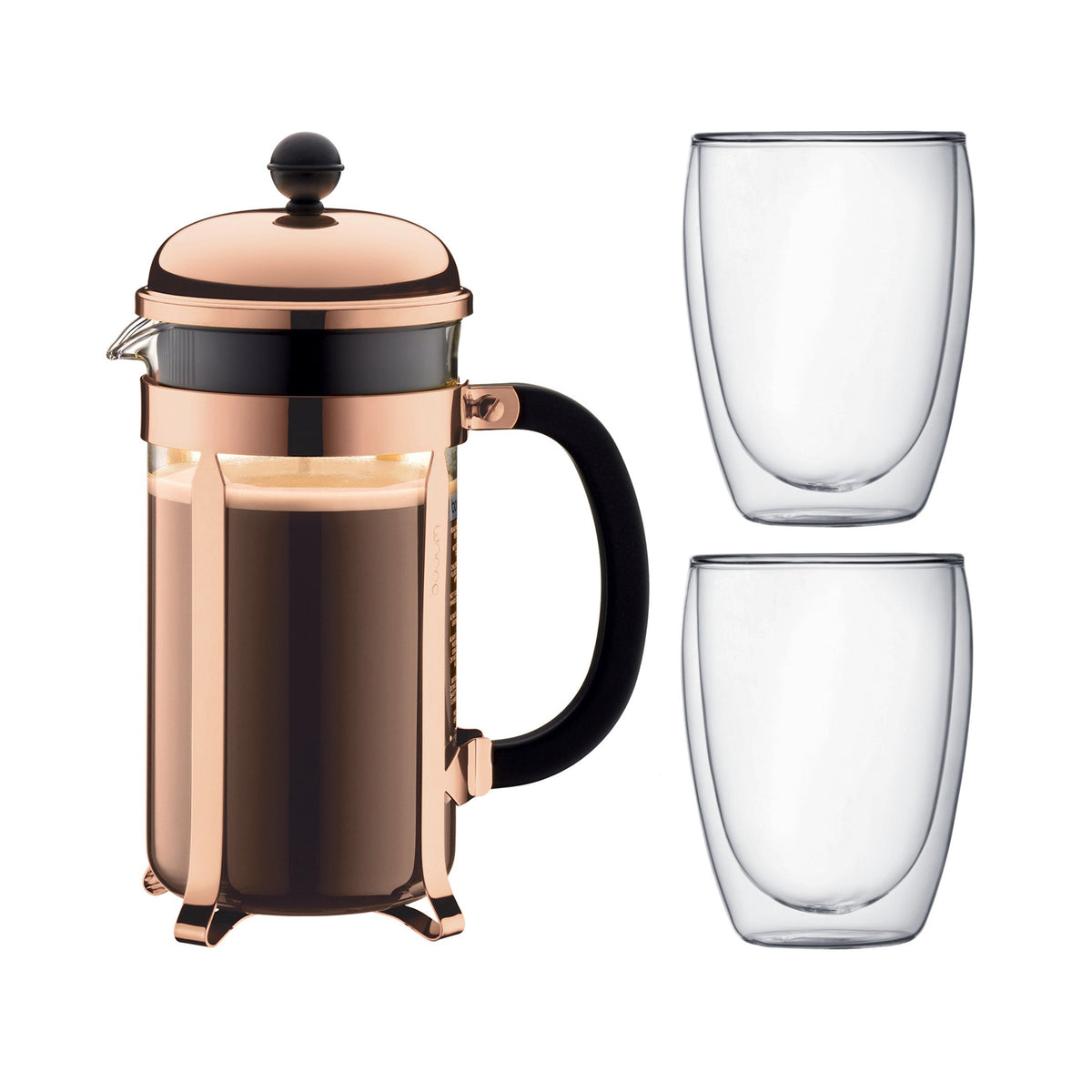 8 Cup French Press Coffee Maker and 2 Piece Glass Set Y66500