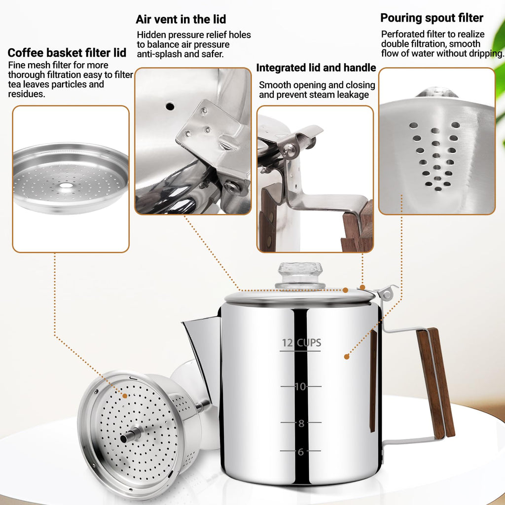 12 Cup Stainless Steel Percolator Coffee Pot E1781