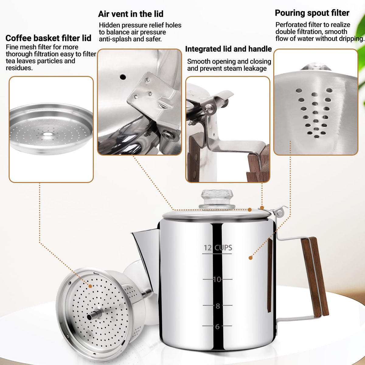 12 Cup Stainless Steel Percolator Coffee Pot E1781