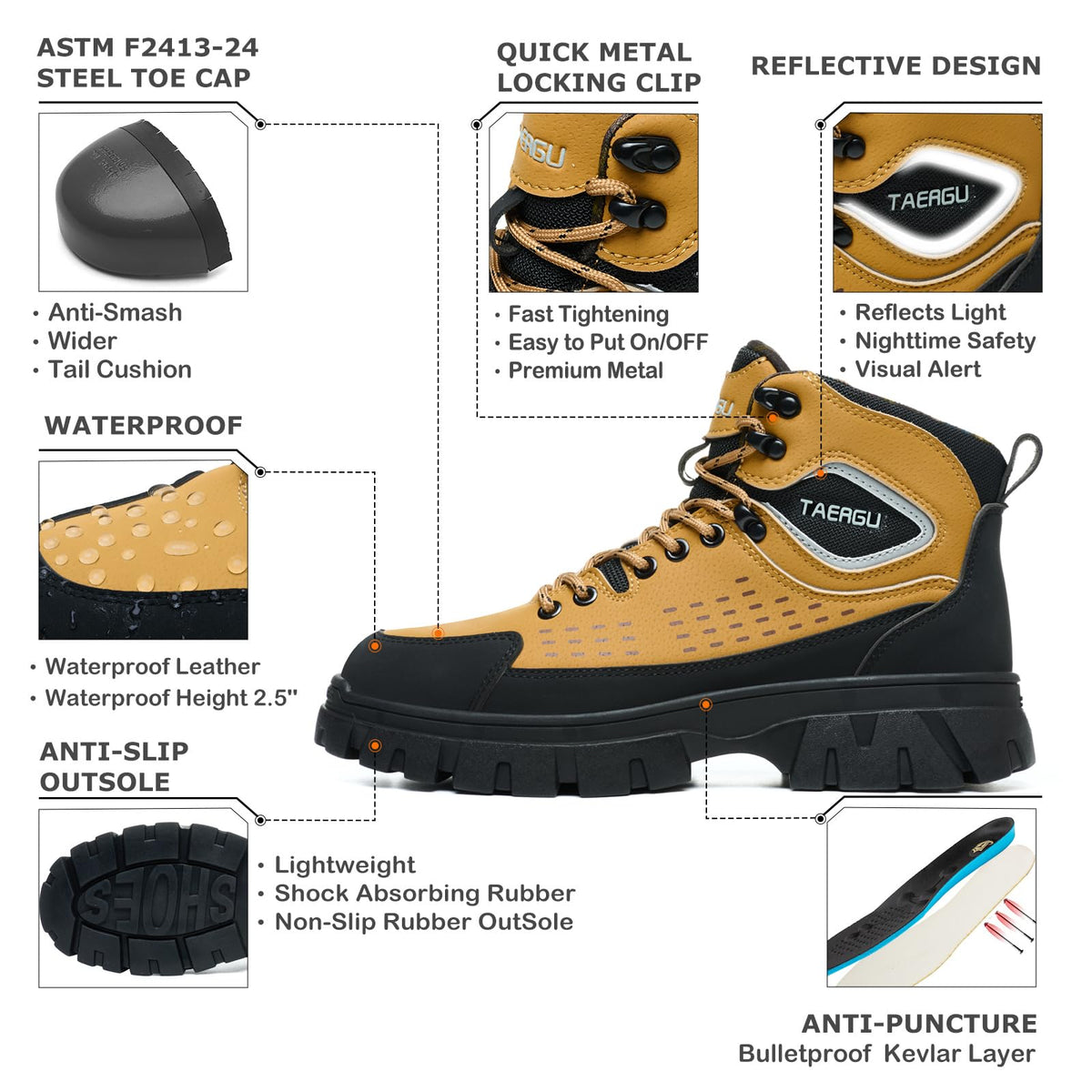 Steel Toe Work Boots 6" Waterproof C8959