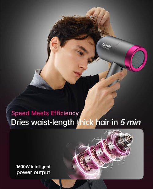 1600W Ionic Hairdryer with Diffuser and Concentrator Nozzle T2045