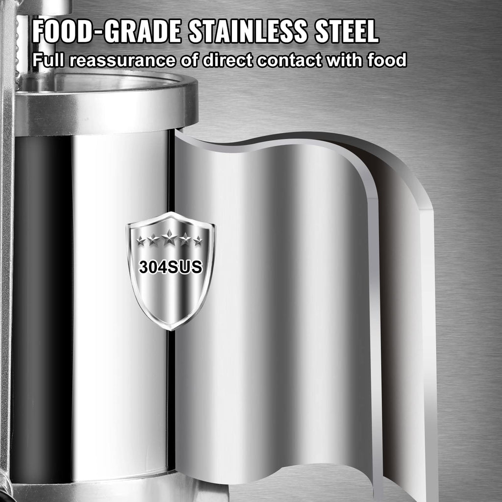 2.5LBS 304 Stainless Steel Vertical Sausage Stuffer with 3 Stuffing Tubes B831