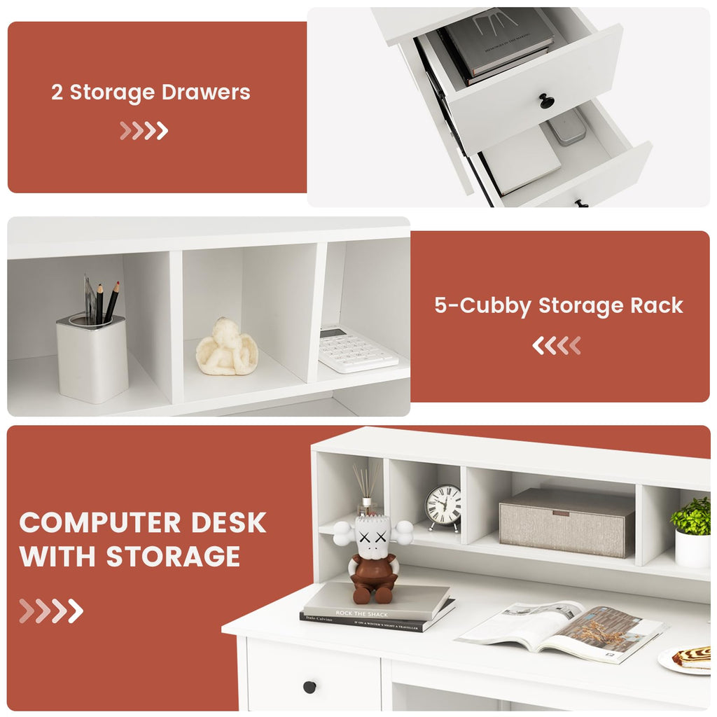 White Desk with Drawers and Hutch O6452