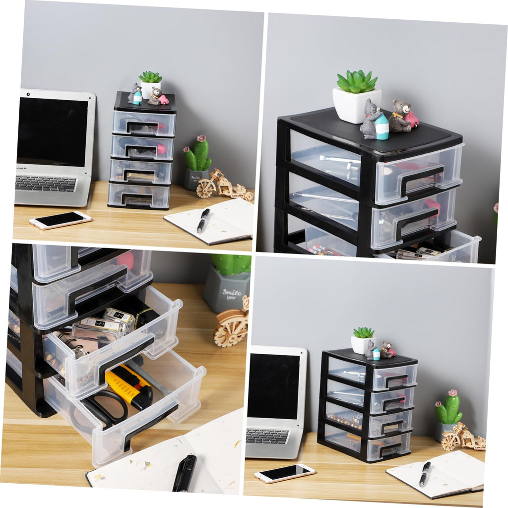 Black Transparent 4-Layer Plastic Drawer Storage Cabinet P5233