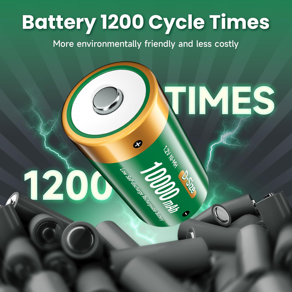 4 Pack 1.2V D Size Rechargeable Batteries A44647