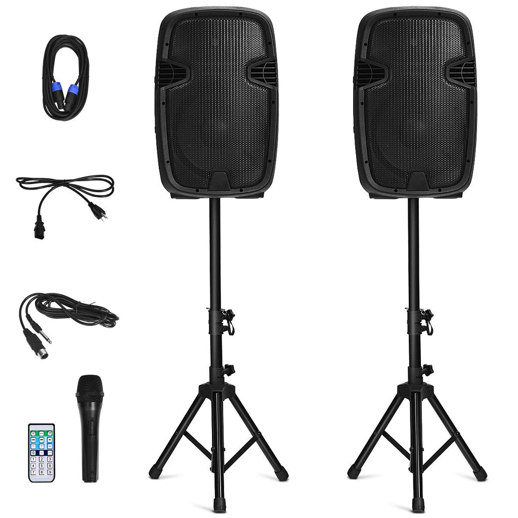 2000W 12" Portable Dual Powered Speakers PA System with Tripod Stands Q805110