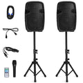 2000W 12" Portable Dual Powered Speakers PA System with Tripod Stands Q805110