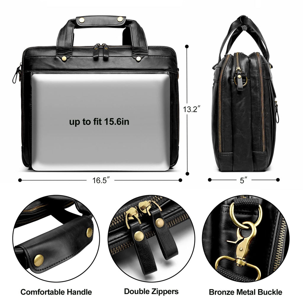Black Leather 15.6 Inch Laptop Messenger Bag R94926