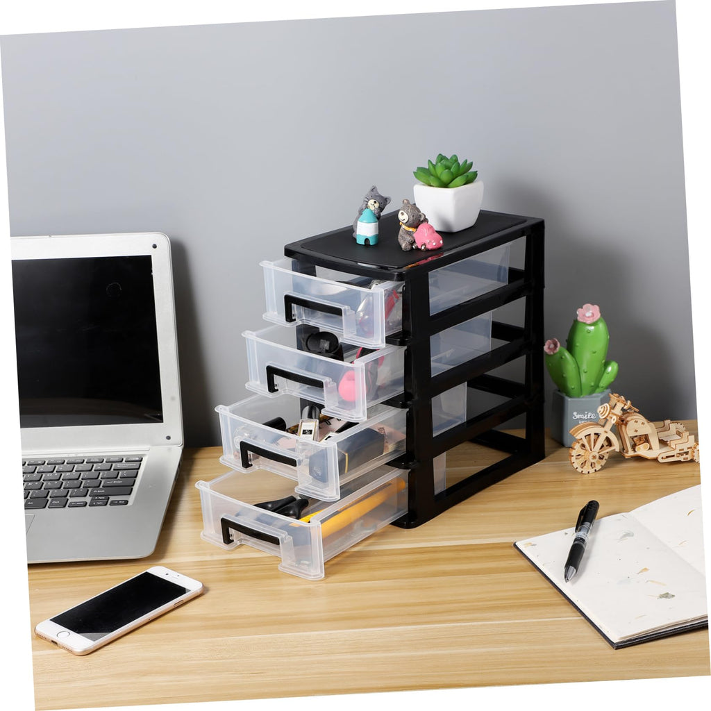 Black Transparent 4-Layer Plastic Drawer Storage Cabinet P5233