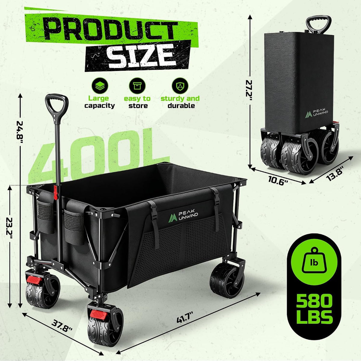 Collapsible Heavy Duty Beach Wagon with Big Wheels V395