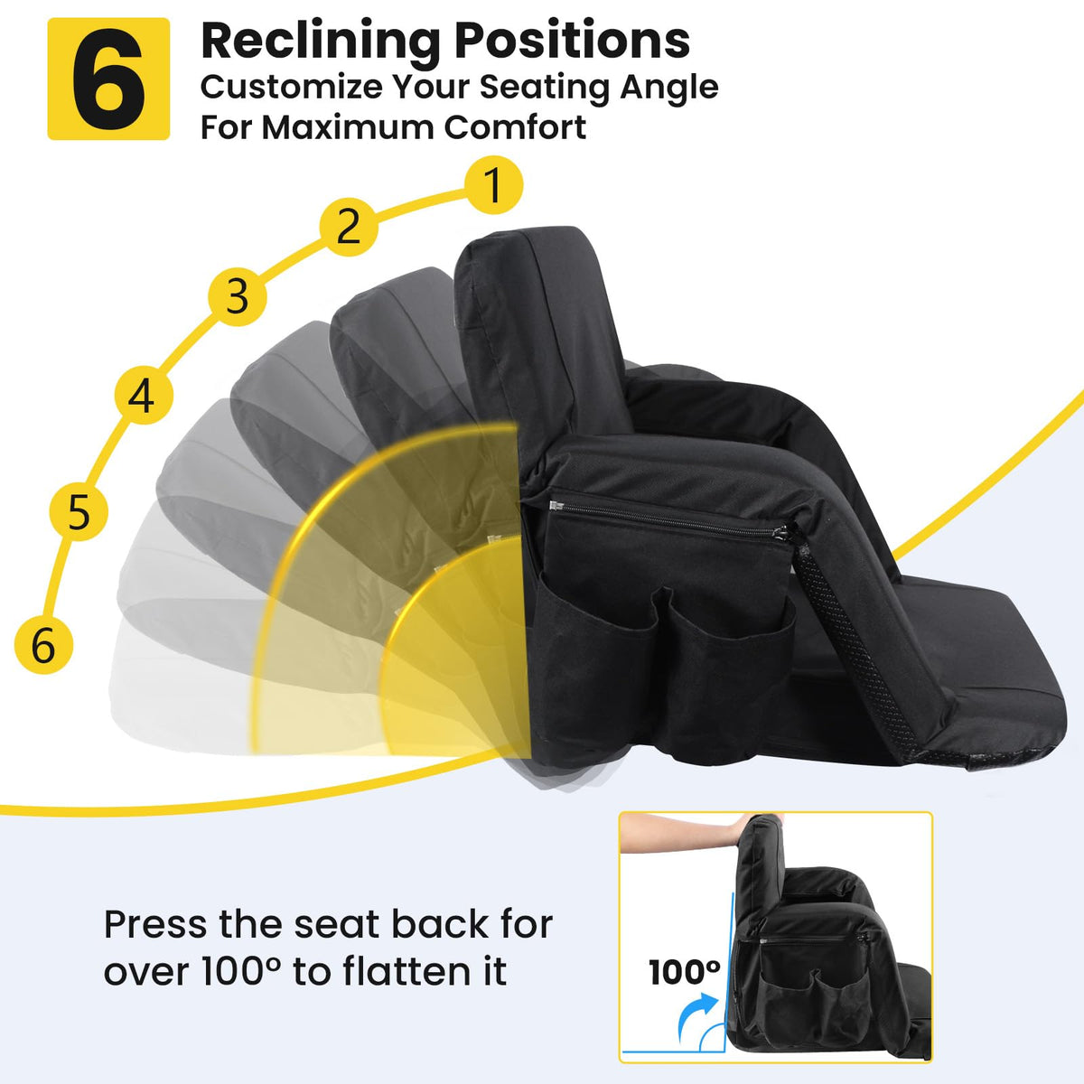 Stadium Seats with Back Support, 2.6'' Thick Pad, 6 Reclining Positions, 2pcs K7930