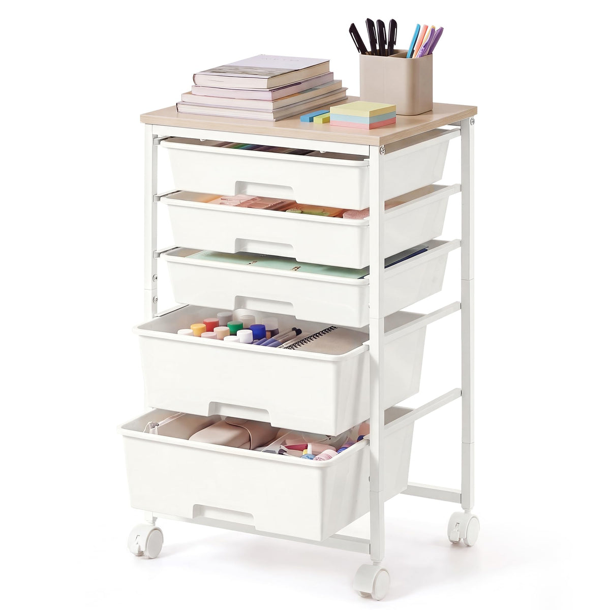 White 5 Drawers Rolling Cart C133814
