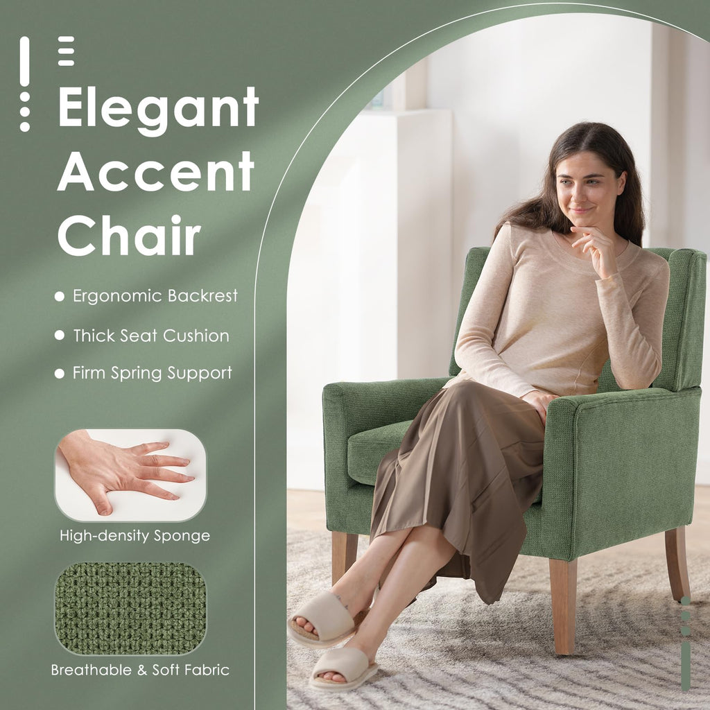 Green Upholstered Fabric Wingback Armchair Set of 2 R5749