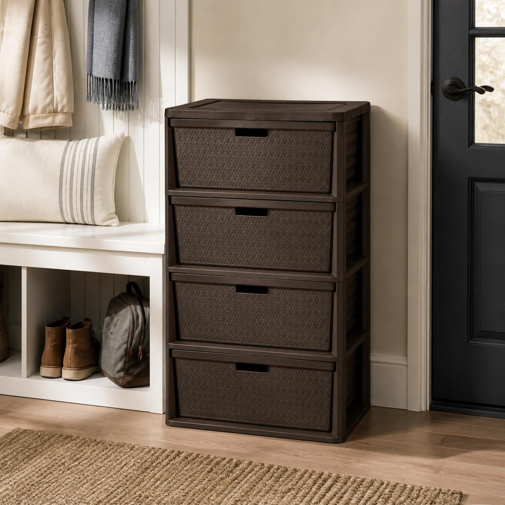 Brown 4 Drawer Plastic Storage Drawers B782