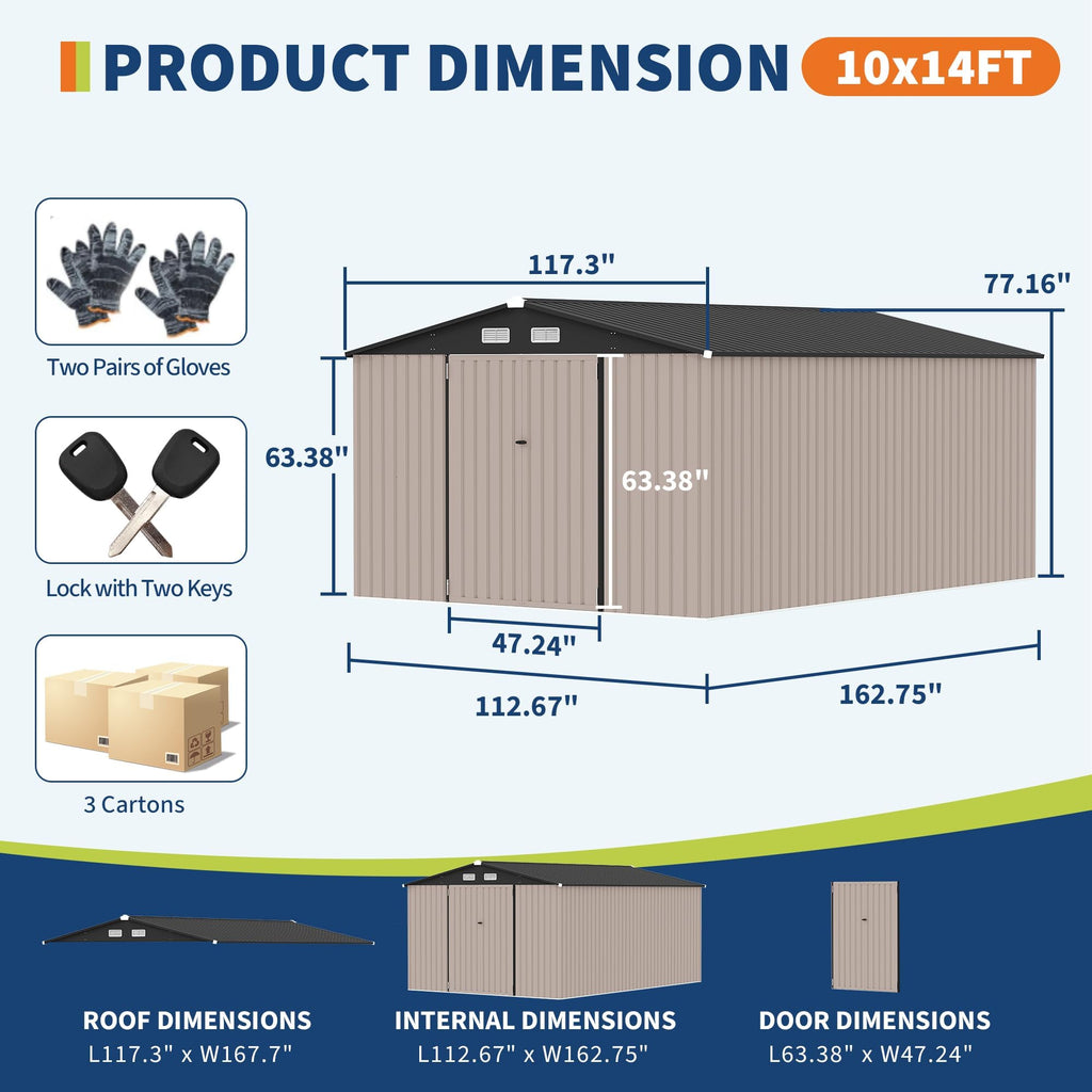 10X14 Ft Metal Storage Building with Lockable Door V507
