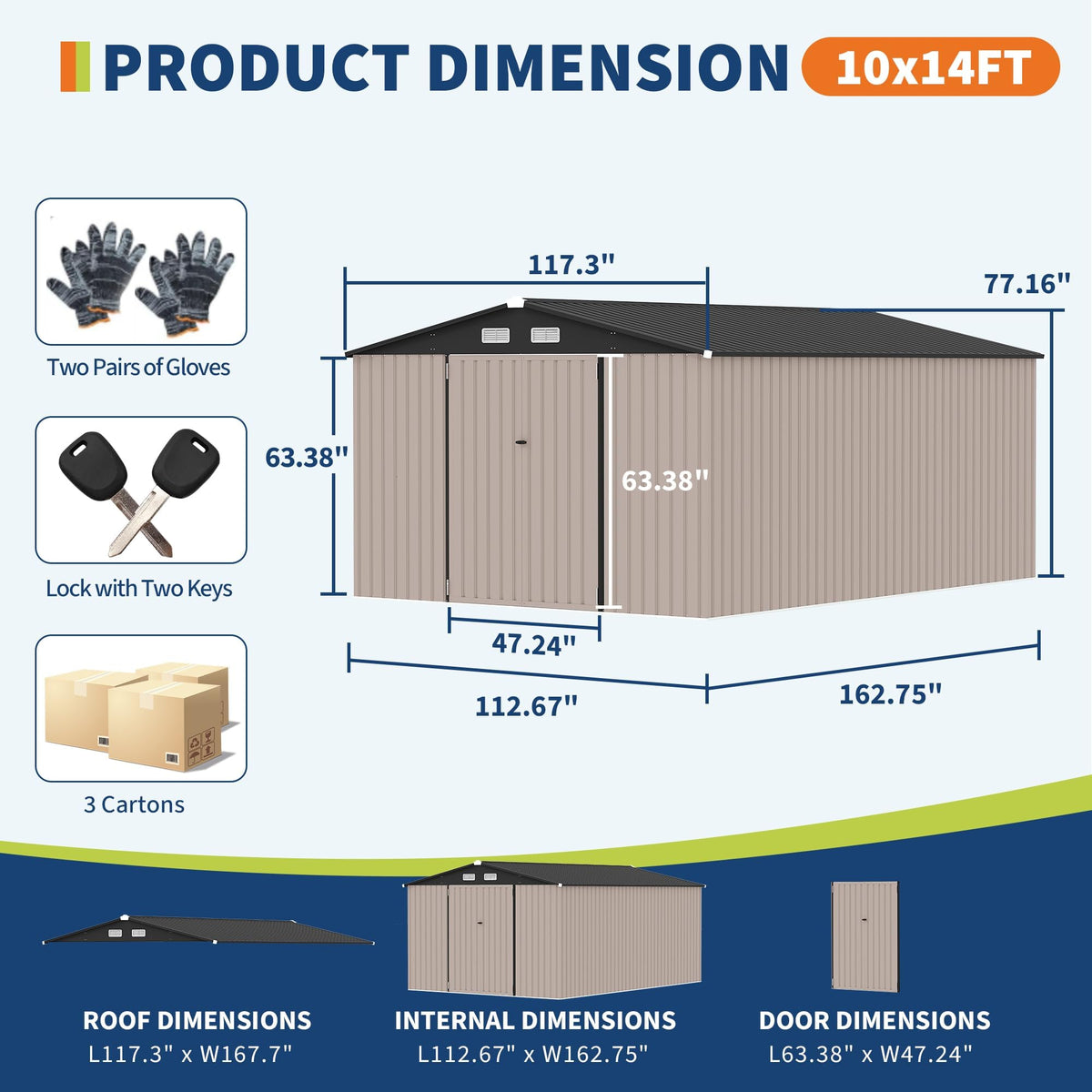 10X14 Ft Metal Storage Building with Lockable Door V507