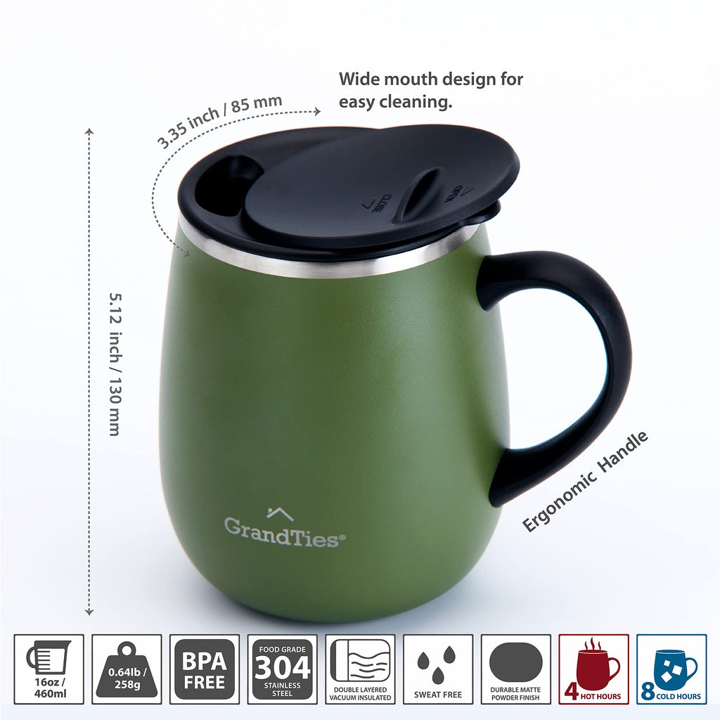 16 oz Insulated Stainless Steel Coffee Mug 2-Pack with Handle & Sliding Lid N57036
