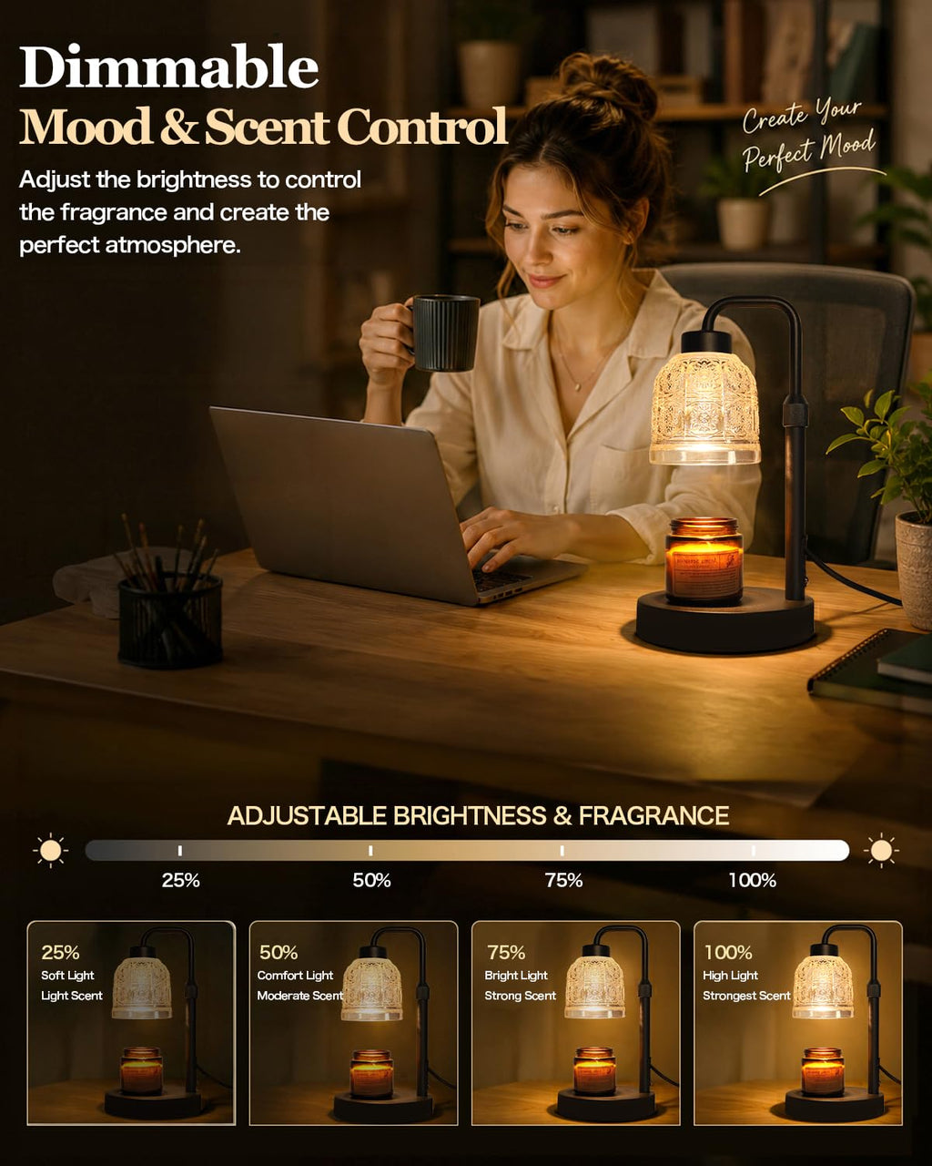 Candle Warmer Lamp with Timer, Gold I785077