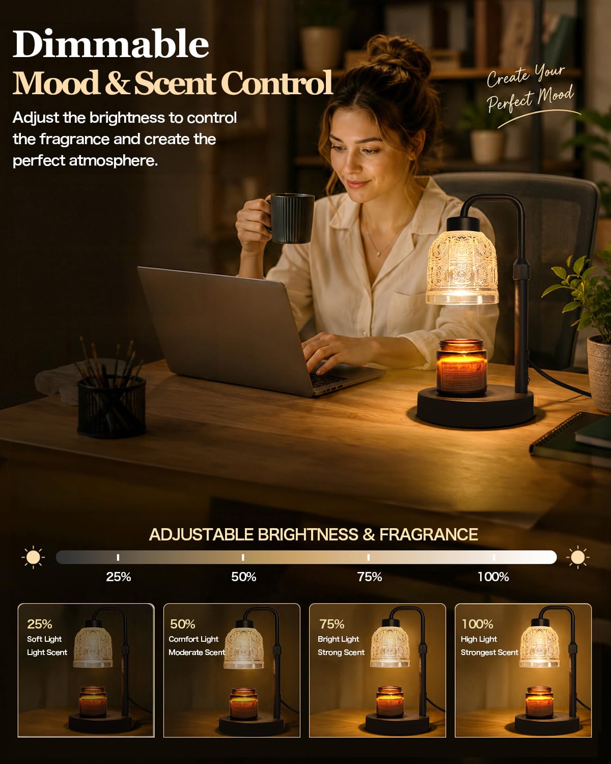 Candle Warmer Lamp with Timer, Gold I785077