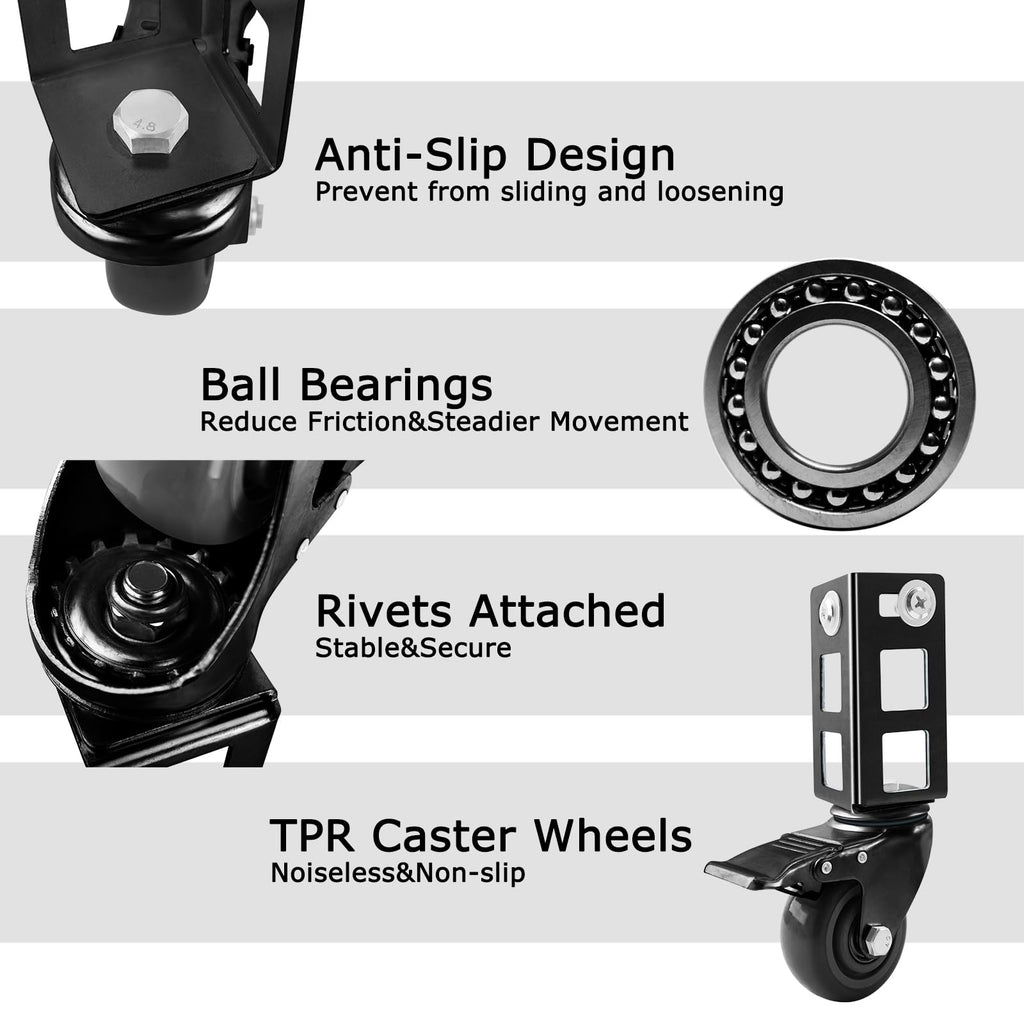3" Heavy Duty Locking Caster Wheels, 8 PCS, 1000LB Capacity, Black I6947