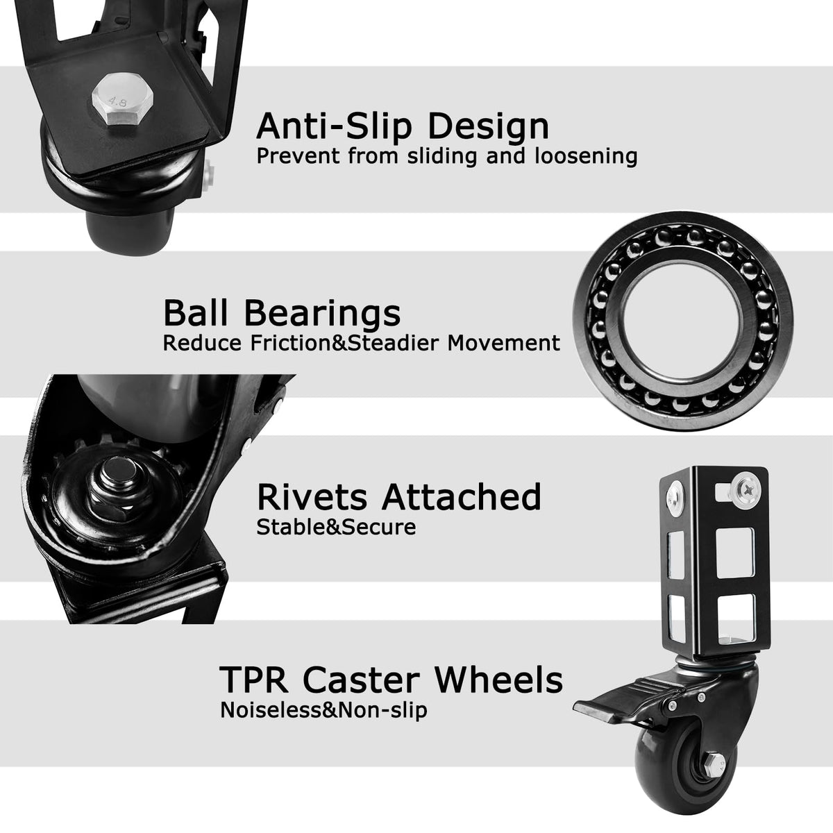 3" Heavy Duty Locking Caster Wheels, 8 PCS, 1000LB Capacity, Black I6947