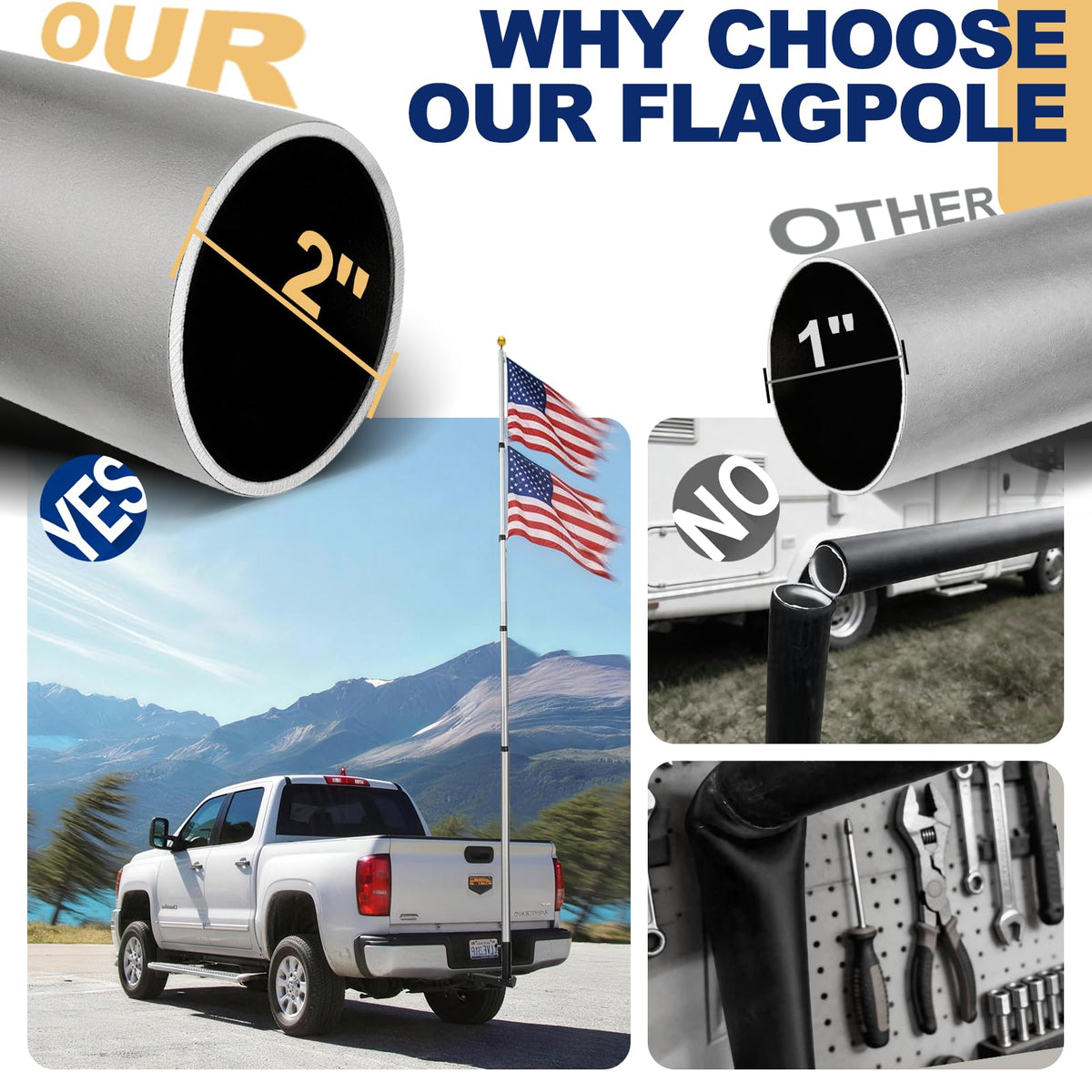 16FT Silver Thickened Aluminum RV Flagpole Z46826