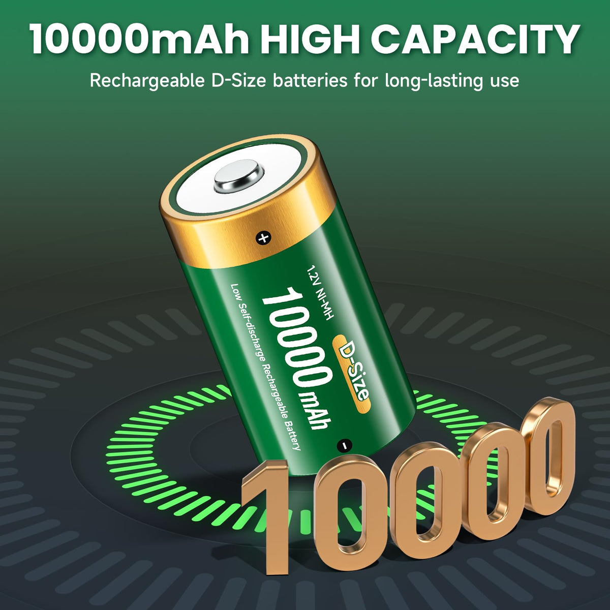 4 Pack 1.2V D Size Rechargeable Batteries A44647