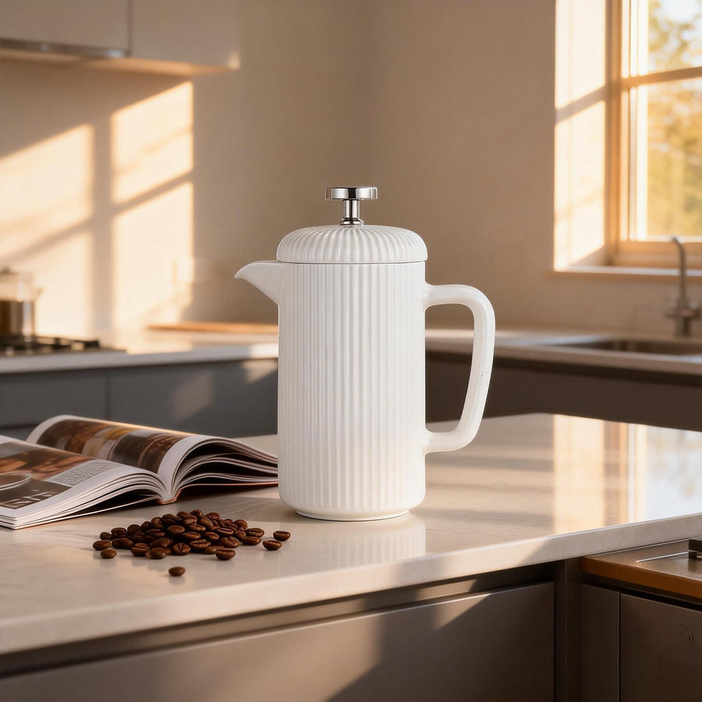 Porcelain French Press 22 fl oz Coffee Tea Maker with Stainless Steel Plunger Ivory F4900