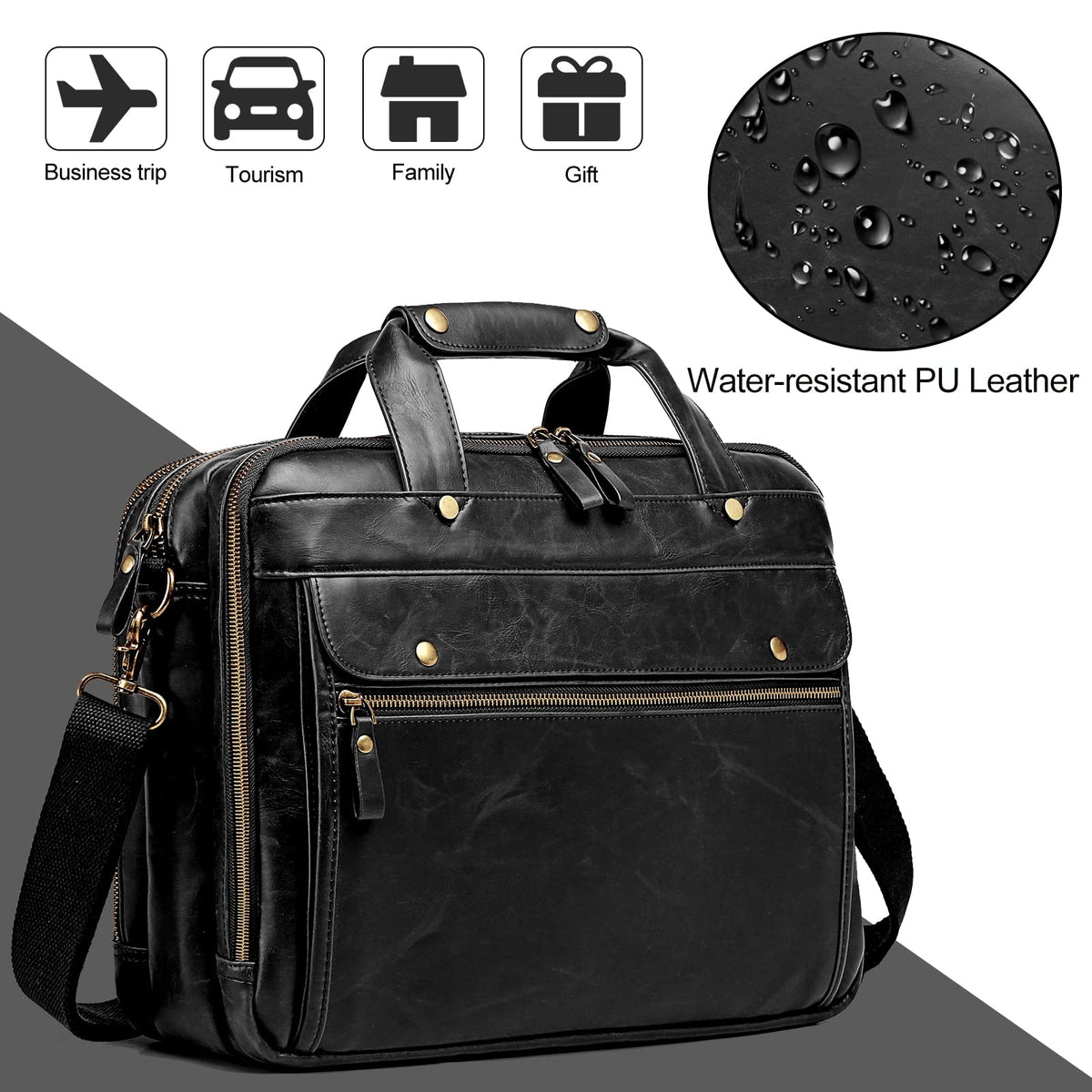 Black Leather 15.6 Inch Laptop Messenger Bag R94926