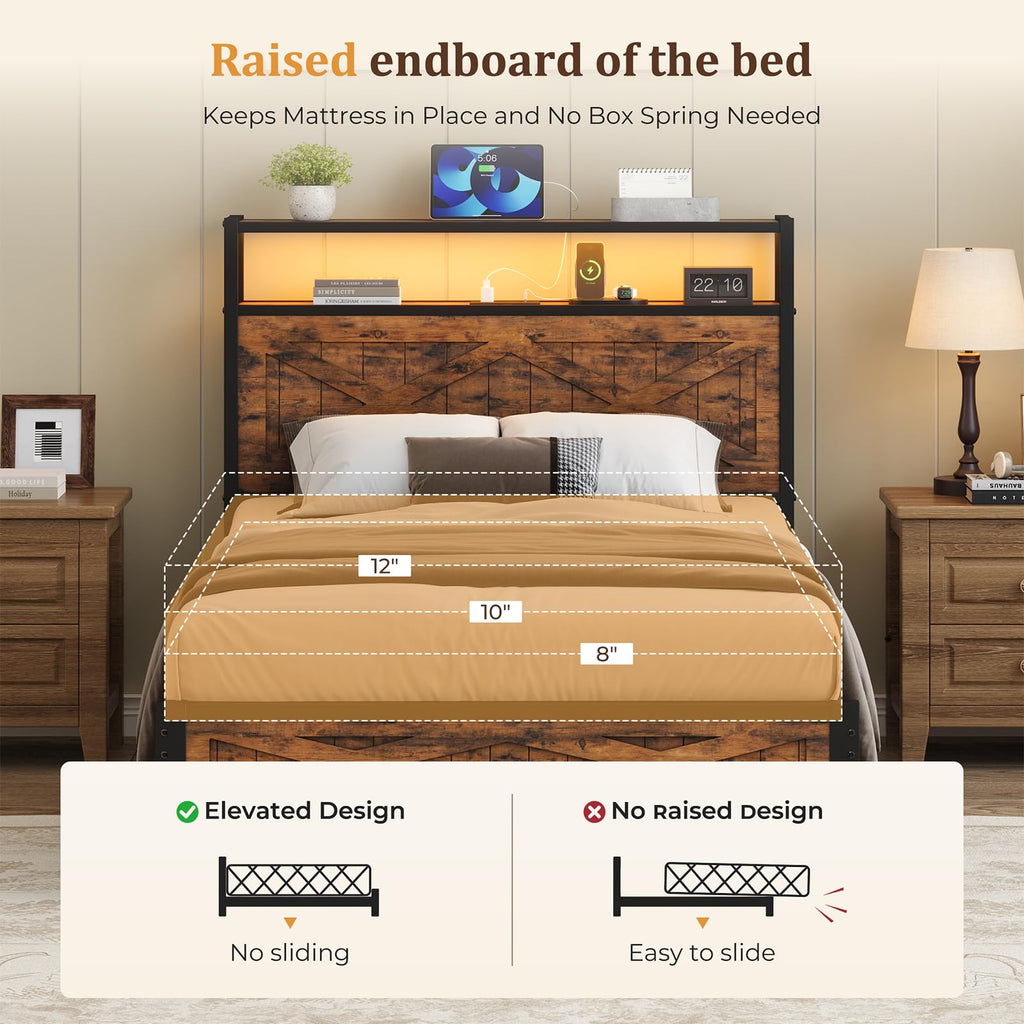 Twin Metal Bed Frame with Storage Headboard Z989
