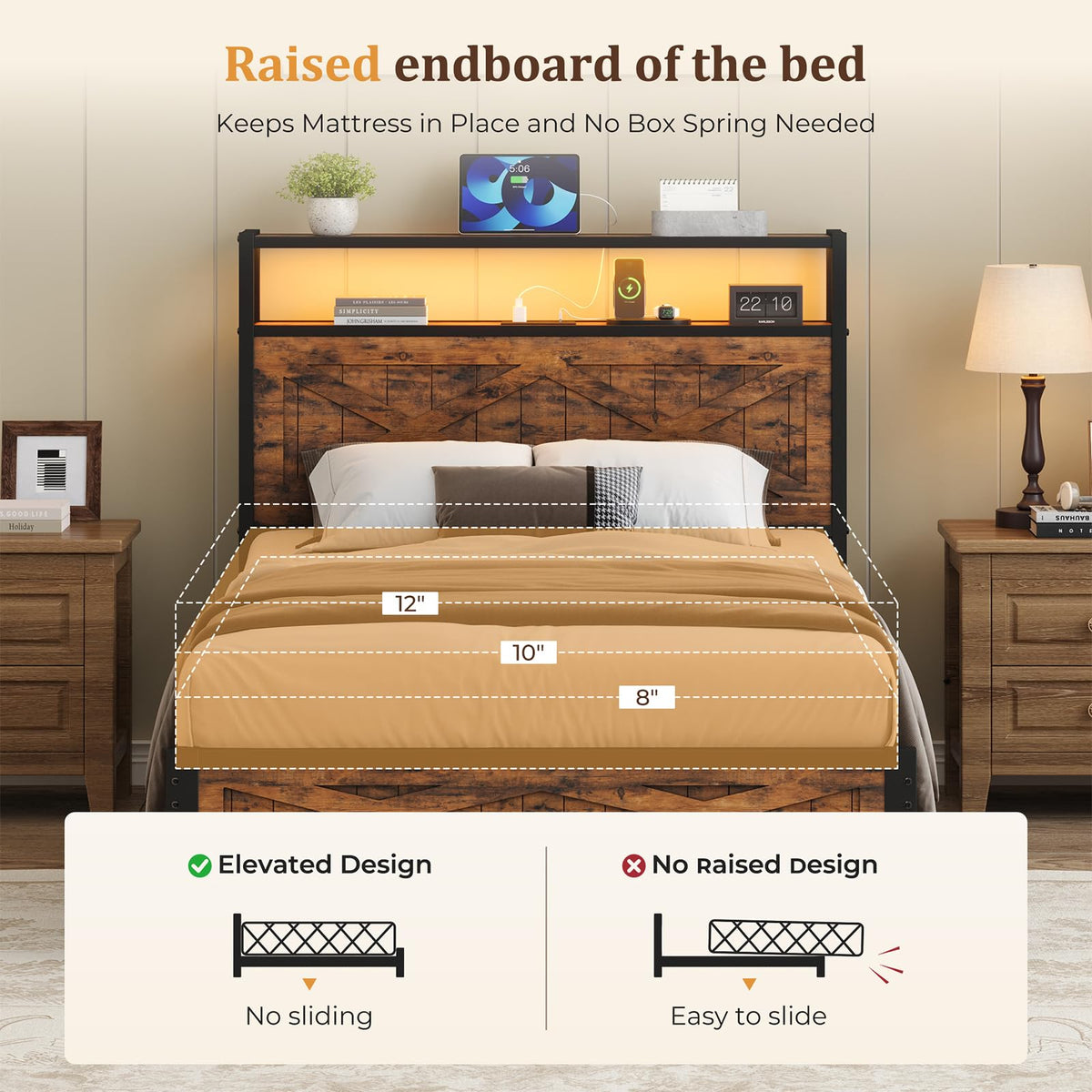 Twin Metal Bed Frame with Storage Headboard Z989