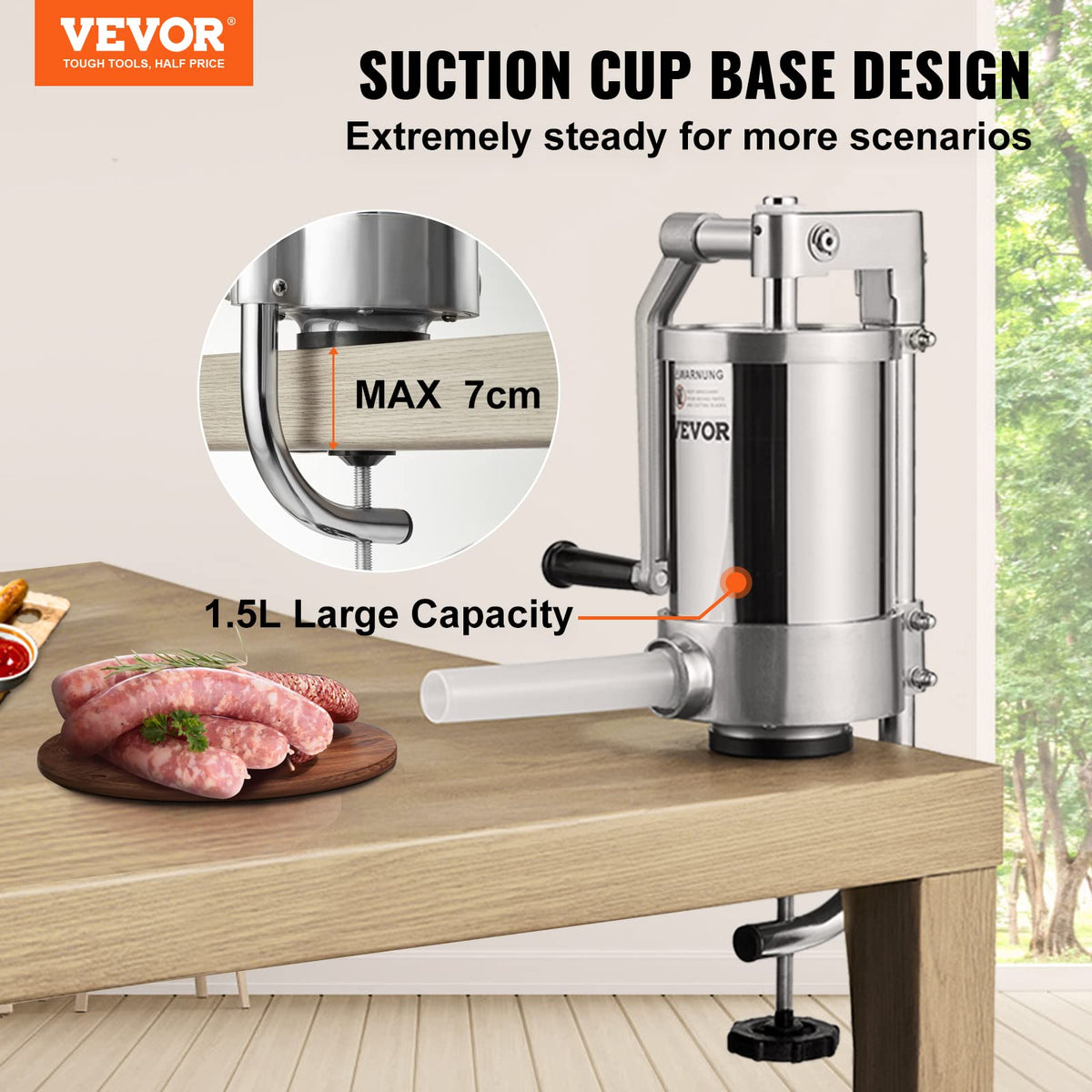 2.5LBS 304 Stainless Steel Vertical Sausage Stuffer with 3 Stuffing Tubes B831