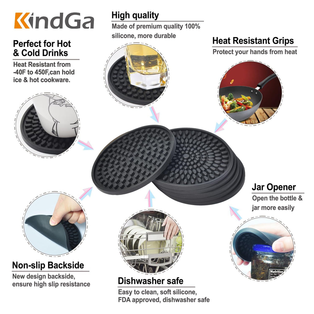 Silicone Coasters Set of 8 Black V669