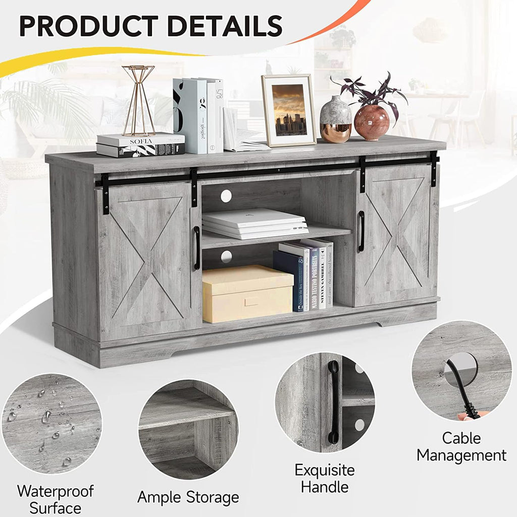 Rustic Grey TV Stand with Storage and Barn Doors I312516